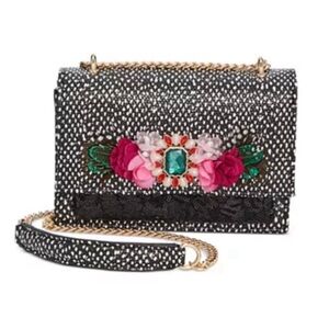 Betsey Johnson Black and Pink Floral Crossbody Bag